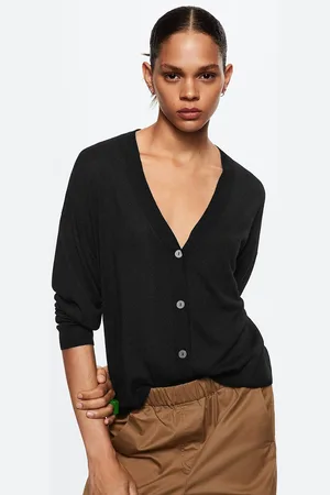 MANGO Women Black Solid Cardigan