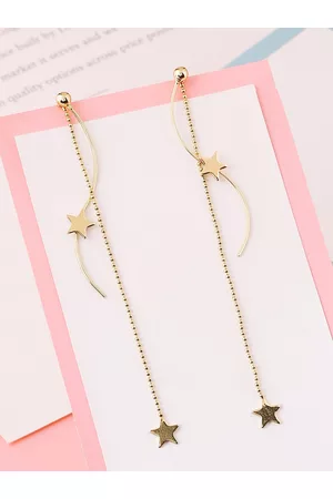 Yellow Chimes Women Gold Tone Double Layered Chain Star Studded Long Dangle Earrings
