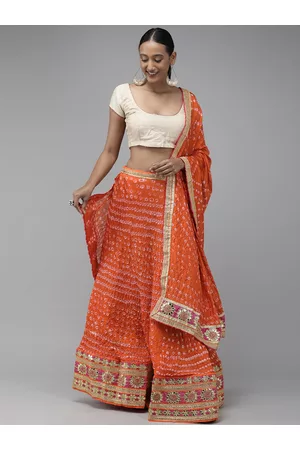 Jaipur Orange Patchwork Ready to Wear Lehenga & Unstitched Blouse With Dupatta