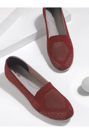 Marc Loire Women Maroon & Grey Woven Design Slip-On Sneakers