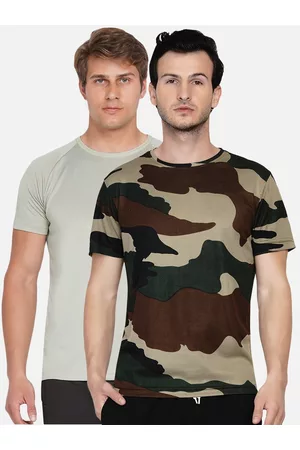 Armisto Men Olive Green Camouflage Printed Dri-FIT Training or Gym T-shirt Set Of 2