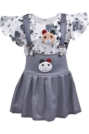 Wish Karo Girls Grey & White Printed Top with Skirt