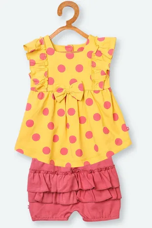 Nino Bambino Girls Yellow & Pink Printed Top with Shorts