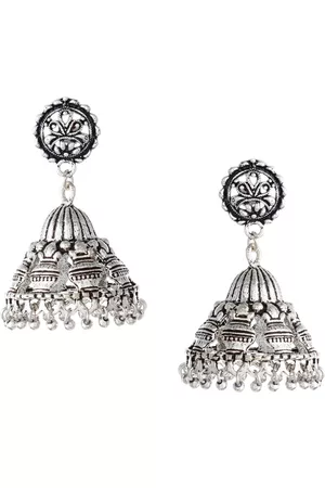 Silvermerc Designs Silver-Toned Circular Jhumkas