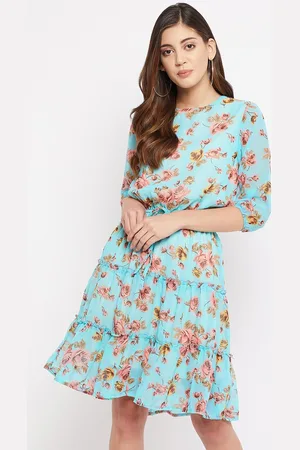 Color Cocktail Women Blue Floral Printed Dress