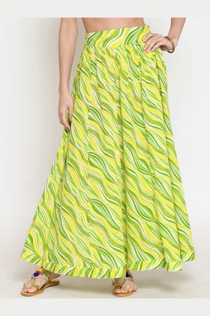 Sera Women Green & Yellow Printed Flared Maxi Skirt