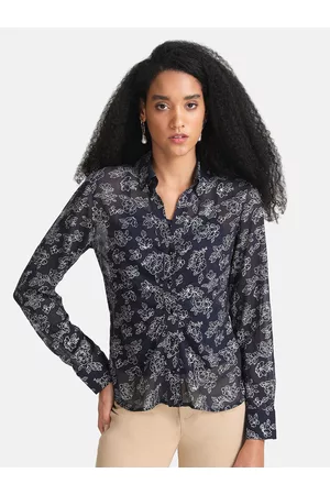 Kazo Women Blue Floral Printed Casual Shirt