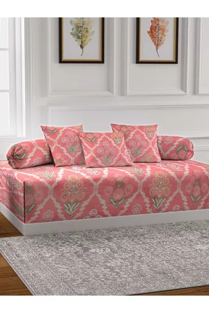 Arrabi Peach-Colored Set of 6 Printed Diwan Set