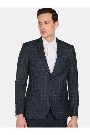 Arrow Men Blue Checked Single Breasted Blazers