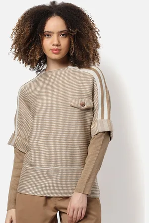 Campus Women Beige & Off White Solid Pullover