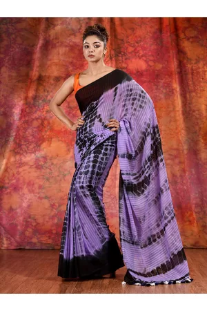 Charukriti Violet & Black Tie and Dye Pure Cotton Saree