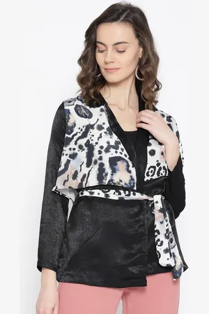 Erotissch Women Black & Off-White Animal Print Layered Tailored Jacket
