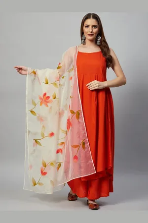 InWeave Women Orange Kurta with Palazzos & With Dupatta