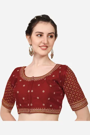 PUJIA MILLS Women Maroon Embroidered Saree Blouse