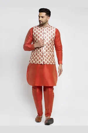 Kaifoo Men Orange Ethnic Motifs Kurta With Pyjamas