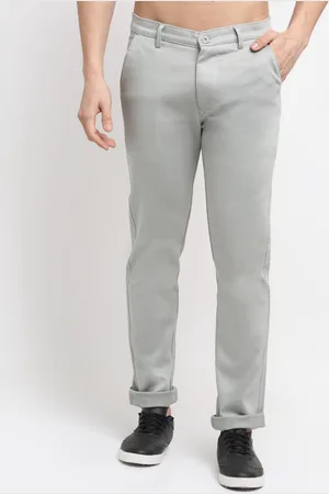 Rodamo Men Grey Solid Slim Fit Trousers