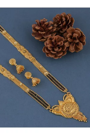 Brandsoon Women Black Gold-Plated Mangalsutra and Earring Set