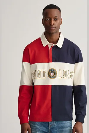 GANT Men Blue Colorblocked Polo Collar Applique T-shirt