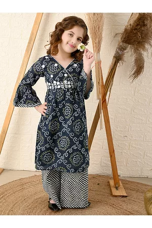 LilPicks Girls Bandhani Printed Angrakha Pure Cotton Kurta with Palazzos