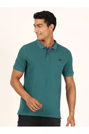 Lee Men Green Polo Collar Slim Fit T-shirt
