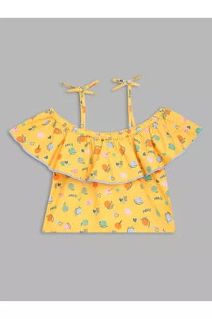 Elle Yellow Floral Print Pure Cotton Bardot Top