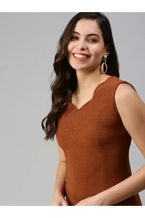 SHOWOFF Women Brown Scuba Solid Bodycon Mini Dress