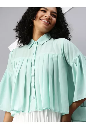 SHOWOFF Women Sea Green Georgette Shirt Style Top