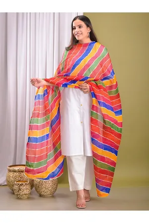 Apratim Peach-Coloured & Maroon Striped Leheriya Dupatta