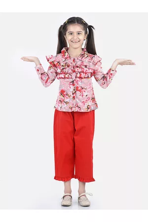 Cutiekins Girls Pink & Red Printed Shirt with Capris
