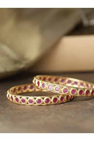 Priyaasi Set of 2 Gold-Plated & Magenta Pink Ruby-Studded Handcrafted Bangles