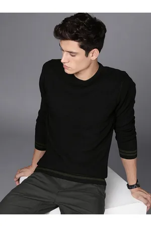 WROGN Men Black Self-Design Pullover Sweater
