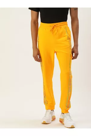 Forever 21 Men Mustard Yellow Printed Pure Cotton Joggers