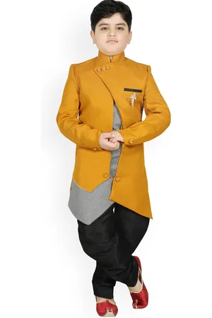 SG Boys Mustard & Black Solid Sherwani Set