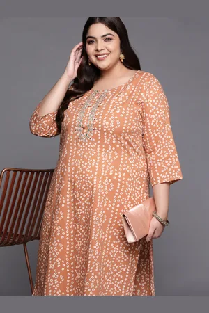 Varanga Plus Size Women Pure Cotton Bandhani Printed Gotta Patti Kurta