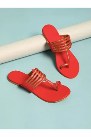 Sole House Women Red Embellished One Toe Kolhapuri Flats