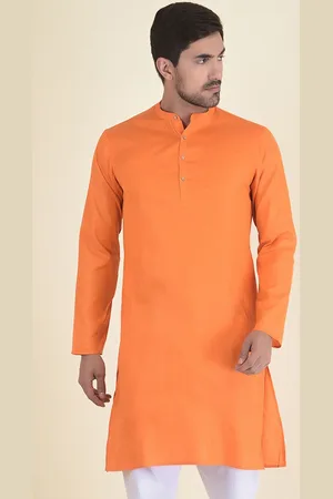 DEYANN Men Orange Jacquard Kurta