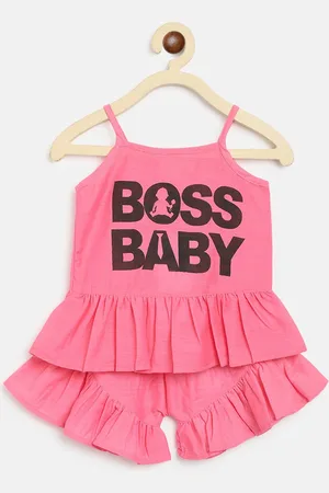 am ma Girls Pink Printed Top with Shorts