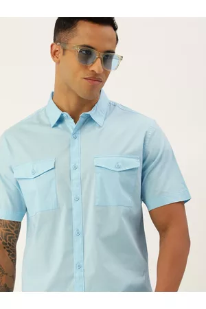 Forever 21 Men Blue Solid Casual Shirt