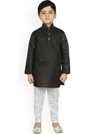 SG Boys Black & White Solid Kurta with Churidar