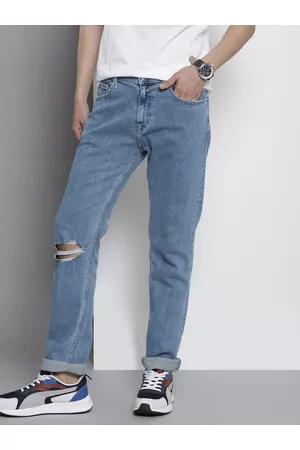 Tommy Hilfiger Men Blue RYAN Straight Fit Slash Knee Light Fade Stretchable Jeans