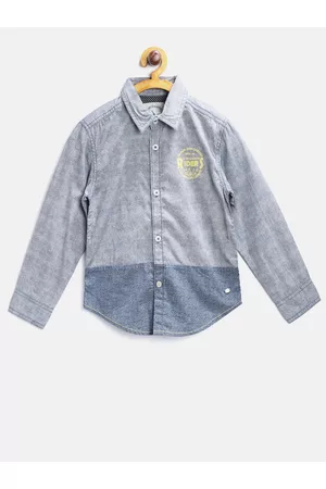 Blue Giraffe Boys Blue & Off-White Printed Casual Shirt