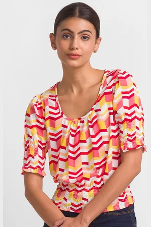 Globus White Floral Print Extended Sleeves Blouson Top