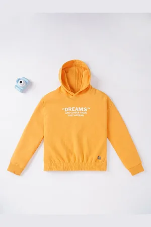Ed-a-Mamma Girls Mustard Printed Hooded Sweatshirt