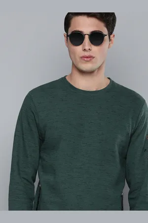 Flying Machine Men Teal Green Melange Pullover Sweatshirt