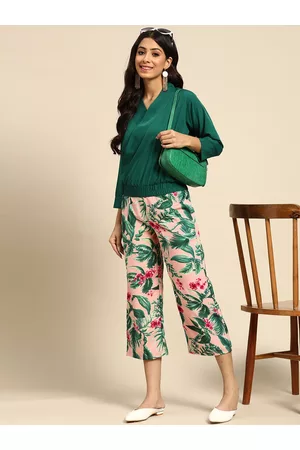 Sangria Women Green & Pink Top with Trousers