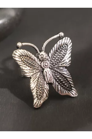 ANIKAS CREATION Oxidised Silver-Plated Black Butterfly-Shaped Finger Ring