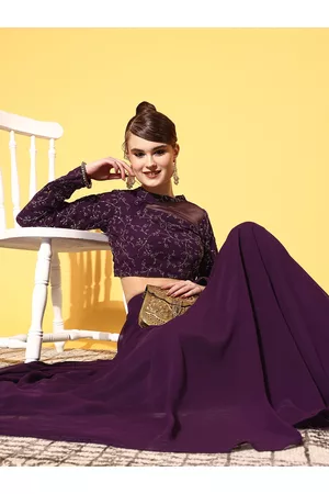 Inddus Women Purple Floral Embroidered Top & Skirt
