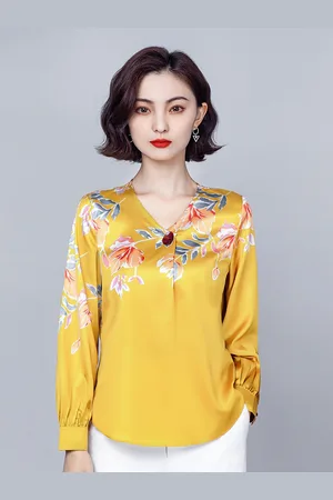 JC Collection Women Yellow Floral Print Polyester Casual Top
