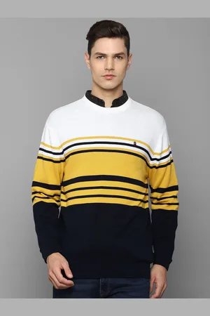 Louis Philippe Men Pure cotton Navy Blue & White Striped Pullover