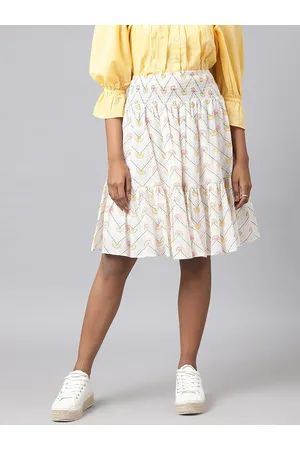Fabindia Women White Printed Flared Knee-Length Cotton Skirt